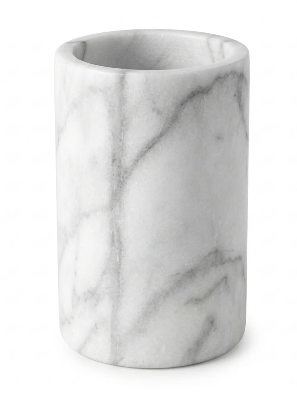 Genuine Marble Utensil Holder Crock Kitchen Modern Organic White Gray